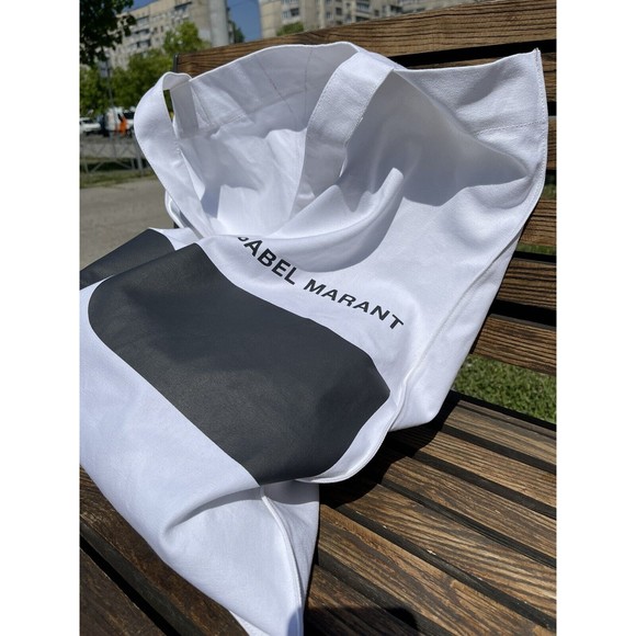 Isabel Marant Designer Canvas Tote Bag Shopper White Logo Big Size Large - Picture 3 of 7
